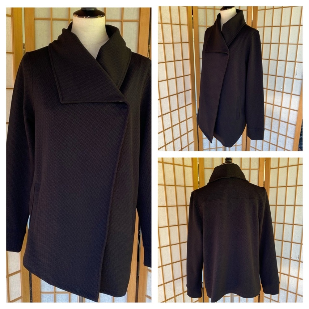 Kensie Black Asymmetrical Wrap Knit Stretch Activewear Jacket SZ L